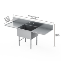 Évier commercial en acier inoxydable 304/430 à 1 compartiment, finition polie, résistant à la corrosion, épaisseur 1,2 mm, 24L18W14D, cuisine