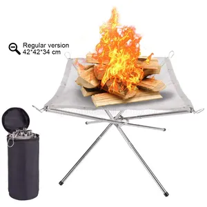 AJOTEQPT 야외 캠프 파이어 휴대용 접이식 장작 브래킷 바베큐 그릴 스테인레스 스틸 화재 그물 캠핑 도구 화재 장소