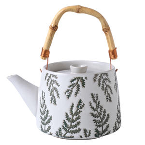Théière en céramique rustique avec infuseur à thé, motif feuilles fait main, pour le thé de l'après-midi et les moments de détente - Product Image 4
