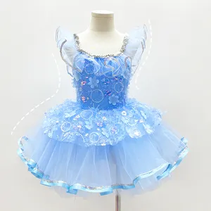 P0023新款芭蕾短裙女孩花式舞台表演舞蹈花朵图案儿童派对服装