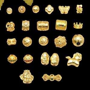 Perles dorées sablées de style ancien, préservant la couleur, avec mantra à six caractères à motif en zigzag, cheval en bois, vajra, interloc - Product Image 1