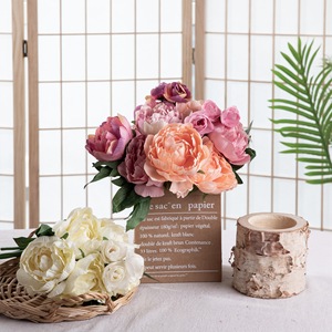 CallaFloral <b>Artificial</b> <b>Peony</b> Bouquet Champagne Rice Wedding Decor 36C - Product Image 1