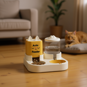 เครื่องให้อาหารสัตว์เลี้ยงอัตโนมัติ สีเหลือง พลาสติก ระบบให้อาหารอัตโนมัติสำหรับแมวและสุนัข - Product Image 2