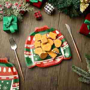 Modernos Platos Desechables de 9.5 Pulgadas con Diseño de Suéter Navideño Festivo, Decoraciones de Mesa de Navidad con Recorte de Lámina Metálica, ¡Venta Caliente! - Product Image 5