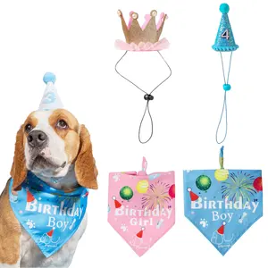 All'ingrosso forniture per feste di compleanno per animali domestici Cane Bandana Set di cappelli bandane per cani regolabili