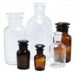 Flacon de Réactif en Verre Ambré Transparent 30ml 60ml 125ml 250ml 500ml 1000ml à Large Ouverture avec Bouchon en Liège pour Emballage de Laboratoire Chimique - Product Image 1