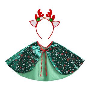 2025 nuevo chal navideño para <span class=keywords><strong>niña</strong></span>, <span class=keywords><strong>chubasquero</strong></span> rojo y verde estampado, capa de actuación para Fiesta infantil - Product Image 2