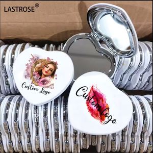 Wholesale Pocket Personalized Double Side PU <b>Compact</b> Mirror Heart Pocket Mirror Round Mini <b>Makeup</b> Mirror for Girl - Product Image 2