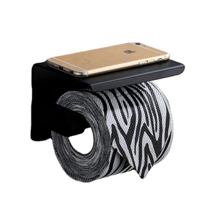 Porte-rouleau de papier toilette mural en acier inoxydable sans perçage, auto-adhésif avec colle 3M et étagère - Product Image 4
