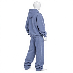 Blue 100% Cotton Tracksuit Set Full <b>Zip</b> <b>Hoodie</b> Side <b>Pockets</b> Regular Fit Printed Streetwear Autumn Style Made AMSEC INDUSTRY - Product Image 6
