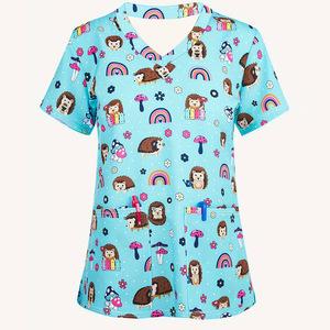 Custom Design Polyester Uniforms Halloween Beautiful Hospital <b>Scrubs</b> Women Nurse Printed Character <b>Scrub</b> <b>Top</b> - Product Image 6