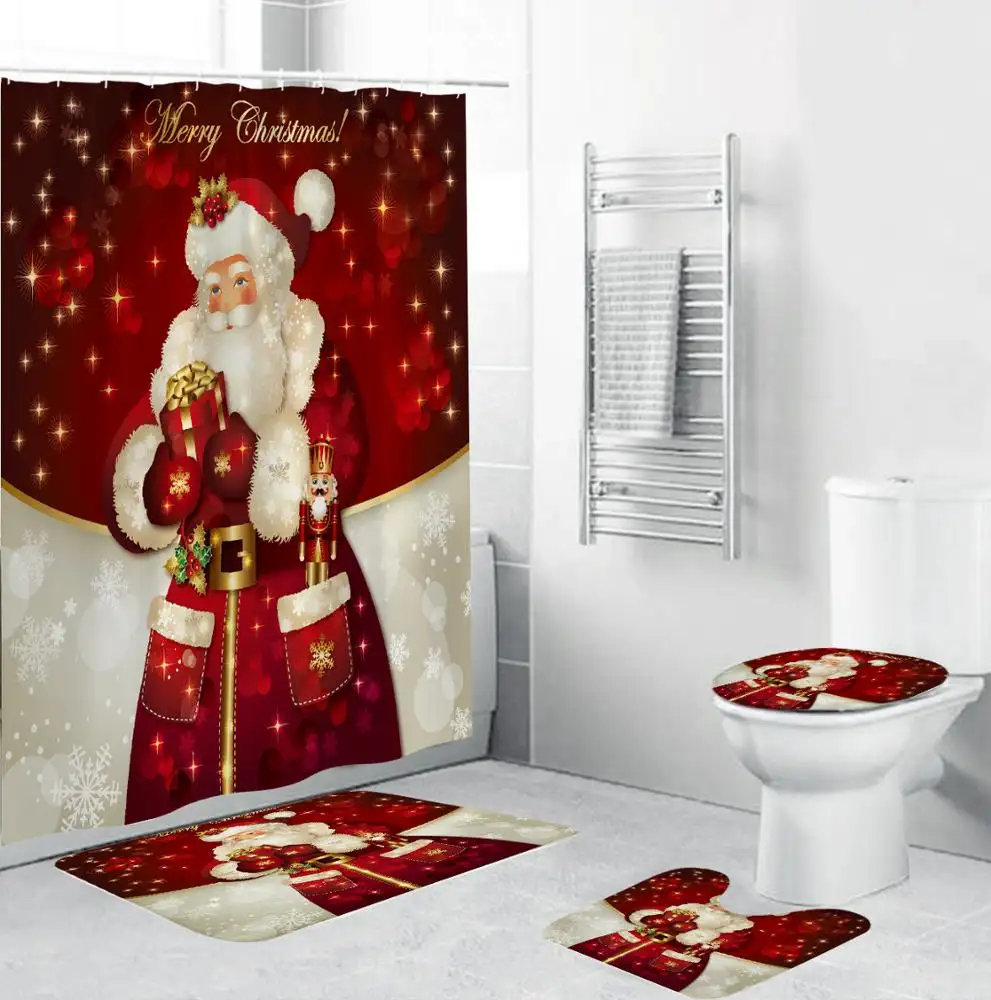 Weihnachten Santa Bad Stoff Dusch vorhänge, wasserdichter Bad vorhang 4 Stück pro Set