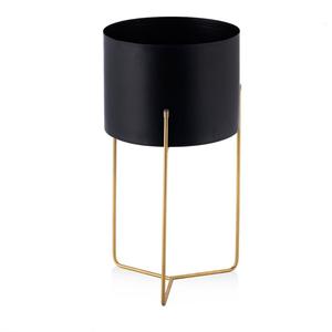 Pot de plantes en céramique avec support, pot de couleur or noir à support - Product Image 1