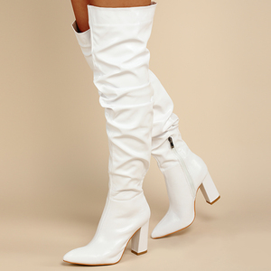 De Dama Large Size 2025 Wrinkle Thigh High Chunky Heel Boots Women Shoes for Winter - Product Image 2