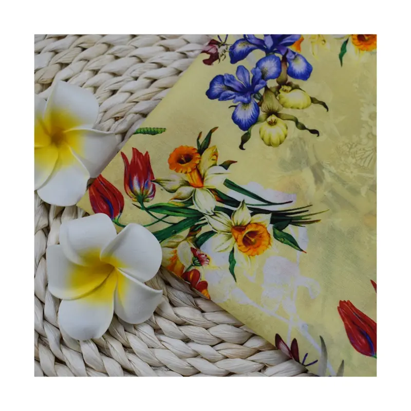 Low moq custom digital printing floral print shirt fabric gots certified organic cotton for dresses