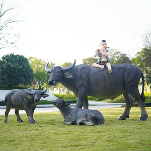 Scultura di bufalo d'acqua artigianale in resina/statua di bufalo in fibra di vetro dell'acqua asia/puntelli di bufalo reali da 5 piedi