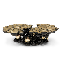 BOCADOLOBO Newton Table basse en métal extensible de luxe en acier inoxydable avec gravure régulière pour le salon de la maison