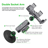 FANAUE pour support GPS compatible vélo/moto, support de téléphone à double bras, adaptateur de tête à rotule de 17 mm, alliage d'aluminium