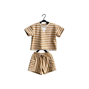 Ensemble de survêtement rayé confortable en coton pour enfants, ensemble d'été adapté aux bébés de 0 à 8 <span class=keywords><strong>ans</strong></span> - Product Image 5