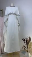 Robe Abaya pour femmes musulmanes de style luxueux, en mélange de polyester et de coton, couleur unie, avec col diamanté et ensemble de capes