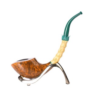 MUXIANG Briarwood Handcrafted Free Bend Pipe Bamboo Joint Large Curved Tobacco Pipe With Cumberland Mouthpiece - Product Image 5
