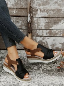 Sandalias con tacón <span class=keywords><strong>de</strong></span> cuña para mujer con plataforma y hebilla <span class=keywords><strong>de</strong></span> correa <span class=keywords><strong>de</strong></span> tobillo <span class=keywords><strong>de</strong></span> cuero barato <span class=keywords><strong>de</strong></span> fábrica <span class=keywords><strong>de</strong></span> último diseño - Product Image 3