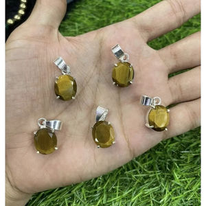 Pendentif œil de tigre indien, forme ovale, cristal brun, pendentif véritable, pierre précieuse taillée et facettée, bohème, été, collier de plage - Product Image 1