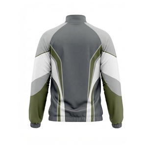Op maat gemaakte grijs groene witte kleurblok trainingspak met volledige rits voetbal trainingsset OEM ODM - Product Image 4