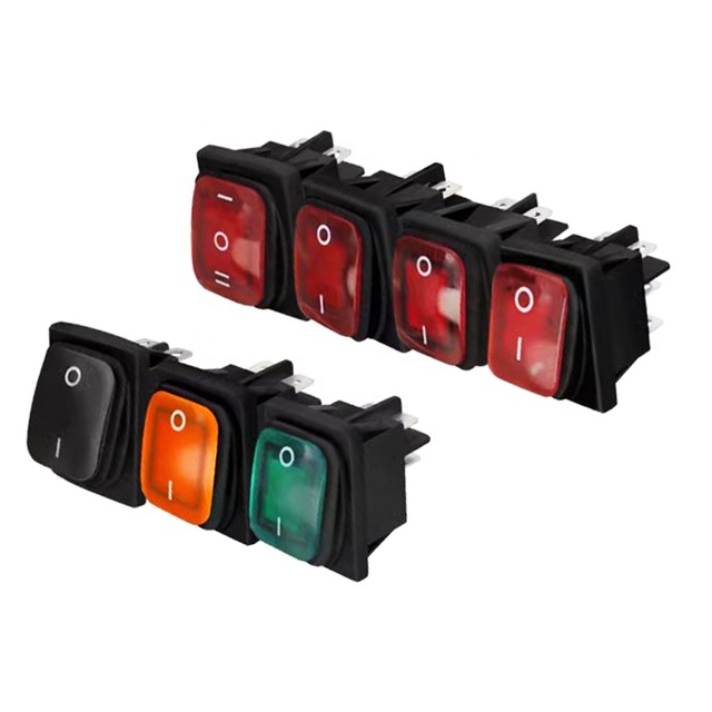 KCD4 16A 250VAC Waterproof Rocker Switch 6pin DPDT on OFF on 12V 220V Red Green LED Light Rocker Switch