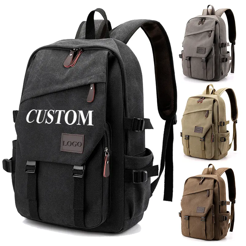 Factory OEM Custom Retro Men Canvas Backpacks Large Capacity Outdoor Travel Bags Laptop Hiking backpacks with logo