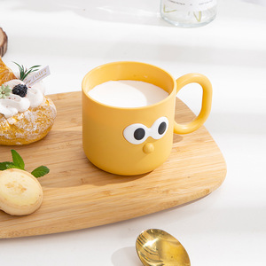Cute Cartoon Ceramic Cup For Kids With Eyes Design Yellow 3639 Baby Home Use Rinsing Cup - Product Image 1
