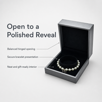 Boîte à bijoux carrée moderne de luxe en cuir PU gris avec doublure en velours noir, logo personnalisé, pour bracelet de perles
