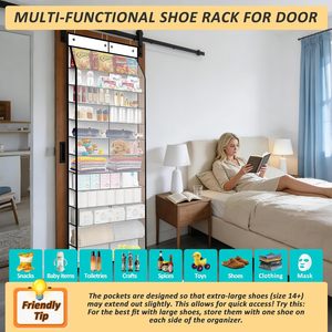 Organizador de zapatos para colgar sobre la puerta, capacidad para 24 pares, almacenamiento colgante de doble cara para zapatillas, botas, uso familiar para niños, detrás de las puertas - Product Image 6