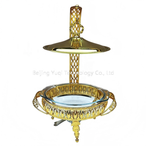 Plat <span class=keywords><strong>à</strong></span> chafing rond ornementé doré de 2 L pour événements VIP, cafés et mariages de luxe légers, chauffe-plats pour fruits et desserts - Product Image 5