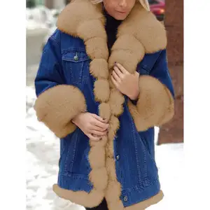 Women European Style Cowboy Winter Fox Fur Jacket