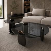 Table basse moderne haut de gamme avec plateau en verre miroir et cadre en bois, design durable, écologique, idéale pour les petits appartements, luxe et confort.