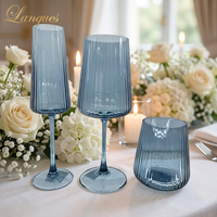 Verres à vin Lanques Smoky Blue côtelés, nouveau design durable, fabriqués à la machine, flûtes à rayures verticales, verres à whisky et à eau