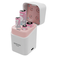 Chargeur de batteries Li-ion AA/AAA à 4 baies avec écran LCD et éclairage LED intégré, 2 emplacements pour batteries 3890 mWh et 2 emplacements pour batteries 1300 mWh