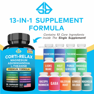 Suplemento de extracto herbal de Ashwagandha y L-Teanina con magnesio OEM para adultos, para relajar el cerebro y apoyar el sueño, 60 unidades. - Product Image 4