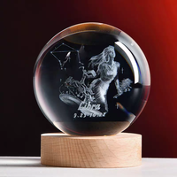 Boule de cristal K9 de 8 cm, boule de cristal à graver, lampe de nuit, base en bois rechargeable avec lumière LED, interrupteur tactile, lampe boule de cristal