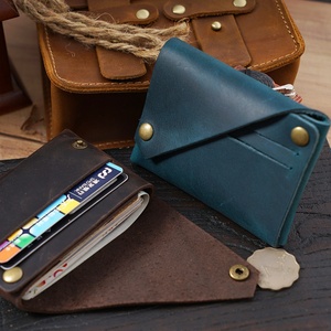 Vintage Cowhide Genuine Leather Business Card Wallet with Button Closure Fashion Design for Gift - Product Image 1