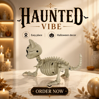 Figurine de squelette articulée d'Halloween, modèle de chat en plastique, accessoire effrayant pour maison hantée, cimetière, jardin, fête, décoration de table