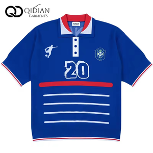 Maillot de football surdimensionné pour homme avec logo personnalisé, manches classiques, <span class=keywords><strong>tissu</strong></span> peigné, motif imprimé, respirant, tricot vintage décontracté - Product Image 1