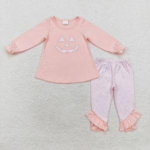 Conjuntos de Ropa para Hermanos con Apliques de Cara de Calabaza de Halloween para Niños y Niñas, Conjuntos de Pantalones de Manga Larga Rosa y Azul, Ropa Infantil al por Mayor - Product Image 2