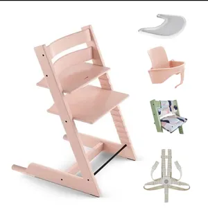 European Infant Durable Wooden Baby High Chair With Growth