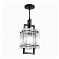 Suspension en verre nervuré avec structure en métal noir, mini lampe suspendue moderne pour îlot de cuisine, salle à manger, chambre à coucher