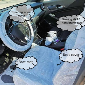 Logo personnalisé de protection de volant de frein à main universel PE plastique transparent 5 en 1 jeu de housses de siège auto jetables - Product Image 4