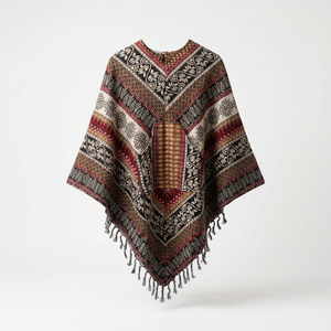 Indian Woolen Long <b>Poncho</b> Boho Gypsy Women's One Size Hooded Hand Knitted Double Breasted Ruffles Winter Thick Sweater - Product Image 1