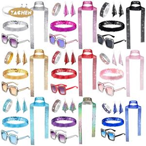 YAHCEN 5 개 디스코 볼 쥬얼리 선글라스 팔찌 및 귀걸이 신부가 될 파티 용품 디스코 파티 장식 액세서리 - Product Image 6