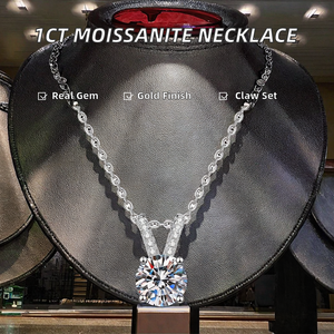 Stylever F0088 Collier Pendentif Moissanite Certifié 1CT Forme Classique Chaîne Maille/Catena Plaqué Or Sertissage Griffe Style Tendance Véritable - Product Image 2